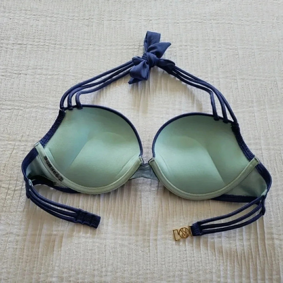 Victoria's Secret Swim BOMBSHELL Add-2-Cups BIKINI Top 32C Shiny Blue J73 - Picture 3 of 9